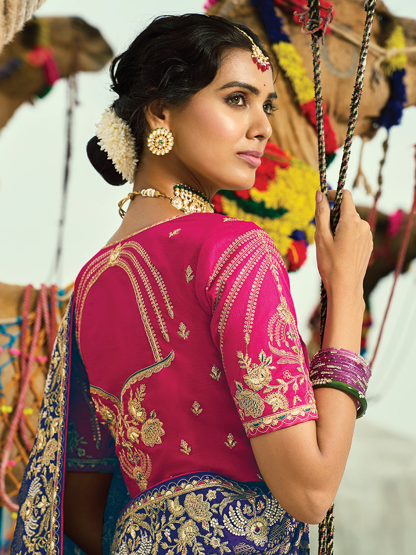 Monjolika Fashion Multicolor Embroidered Georgette Bandhej Designer Saree