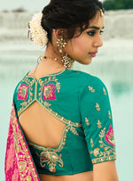 Thumbnail for Monjolika Fashion Rani Pink Embroidered Georgette Bandhej Designer Saree
