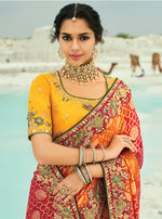 Thumbnail for Monjolika Fashion Multicolor Embroidered Georgette Bandhej Designer Saree