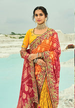 Thumbnail for Monjolika Fashion Multicolor Embroidered Georgette Bandhej Designer Saree