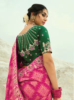 Thumbnail for Monjolika Fashion Rani Pink Embroidered Georgette Bandhej Designer Saree