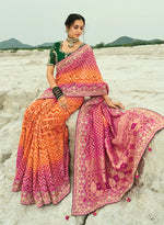 Thumbnail for Monjolika Fashion Multicolor Embroidered Georgette Bandhej Designer Saree