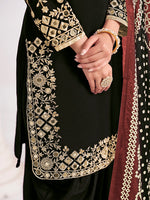 Thumbnail for Monjolika Fashion Embroidered Chanderi Silk Black Mirror Work Salwar Kameez