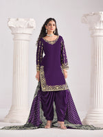 Thumbnail for Monjolika Fashion Embroidered Chanderi Silk Purple Mirror Work Salwar Kameez