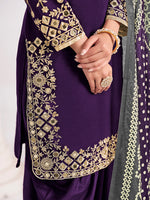 Thumbnail for Monjolika Fashion Embroidered Chanderi Silk Purple Mirror Work Salwar Kameez