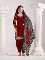 Thumbnail for Monjolika Fashion Embroidered Chanderi Silk Maroon Mirror Work Salwar Kameez