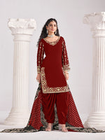 Thumbnail for Monjolika Fashion Embroidered Chanderi Silk Maroon Mirror Work Salwar Kameez