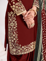 Thumbnail for Monjolika Fashion Embroidered Chanderi Silk Maroon Mirror Work Salwar Kameez