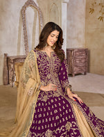 Thumbnail for Monjolika Fashion Purple Color Art Silk Embroidered Anarkali Salwar Kameez