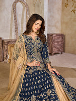 Thumbnail for Monjolika Fashion Navy Blue Color Art Silk Embroidered Anarkali Salwar Kameez