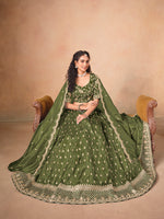 Thumbnail for Monjolika Fashion Organza Embroidered Olive Green Designer Long Lehenga Choli - Distacart
