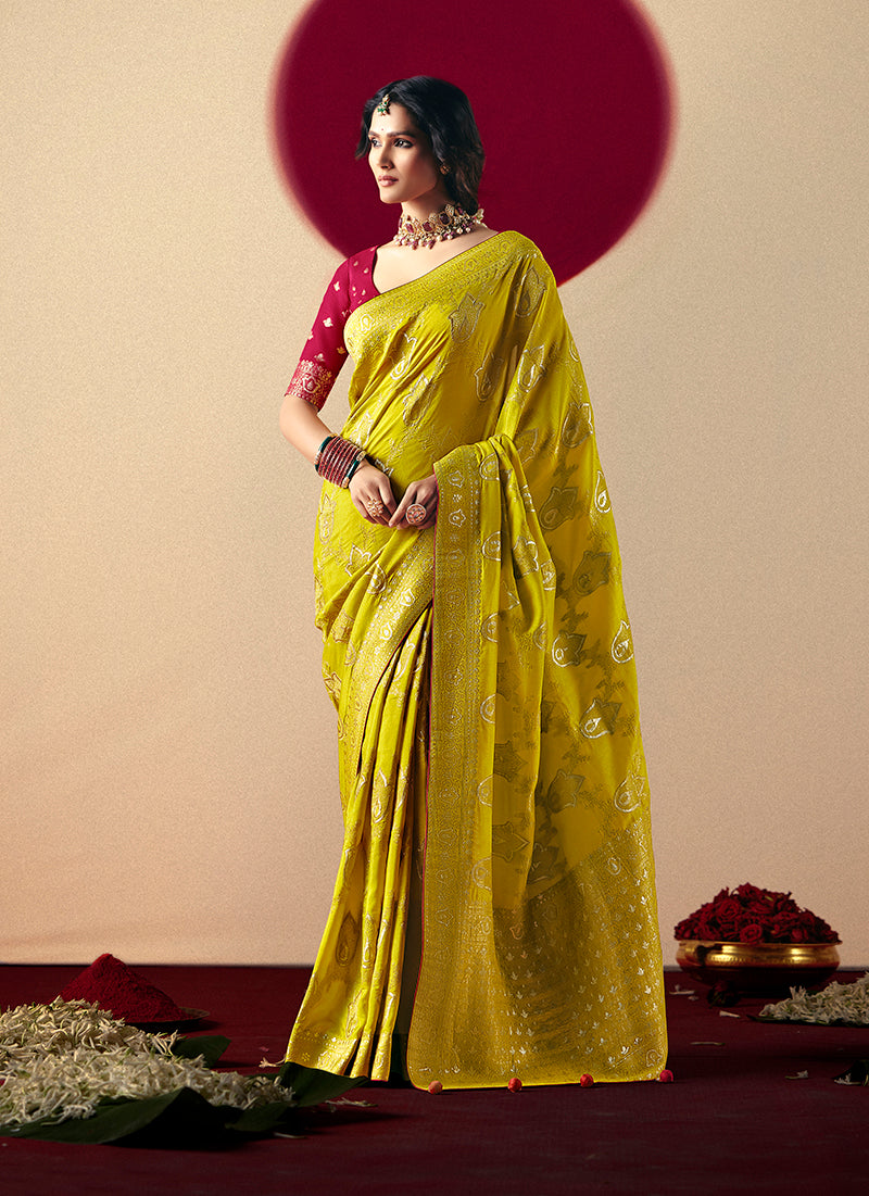 Monjolika Fashion Viscose Silk Pear Saree With Rich Zari Weaving & Designer Tassels