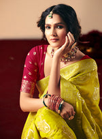 Thumbnail for Monjolika Fashion Viscose Silk Pear Saree With Rich Zari Weaving & Designer Tassels