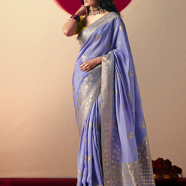 Monjolika Fashion Viscose Silk Lavender Saree With Rich Zari Weaving & Designer Tassels