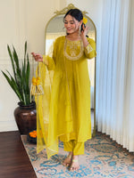 Thumbnail for The52 Beautiful Embroidery Work with Rayon Slub Fabric Straight Kurta, Pant and Dupatta Set