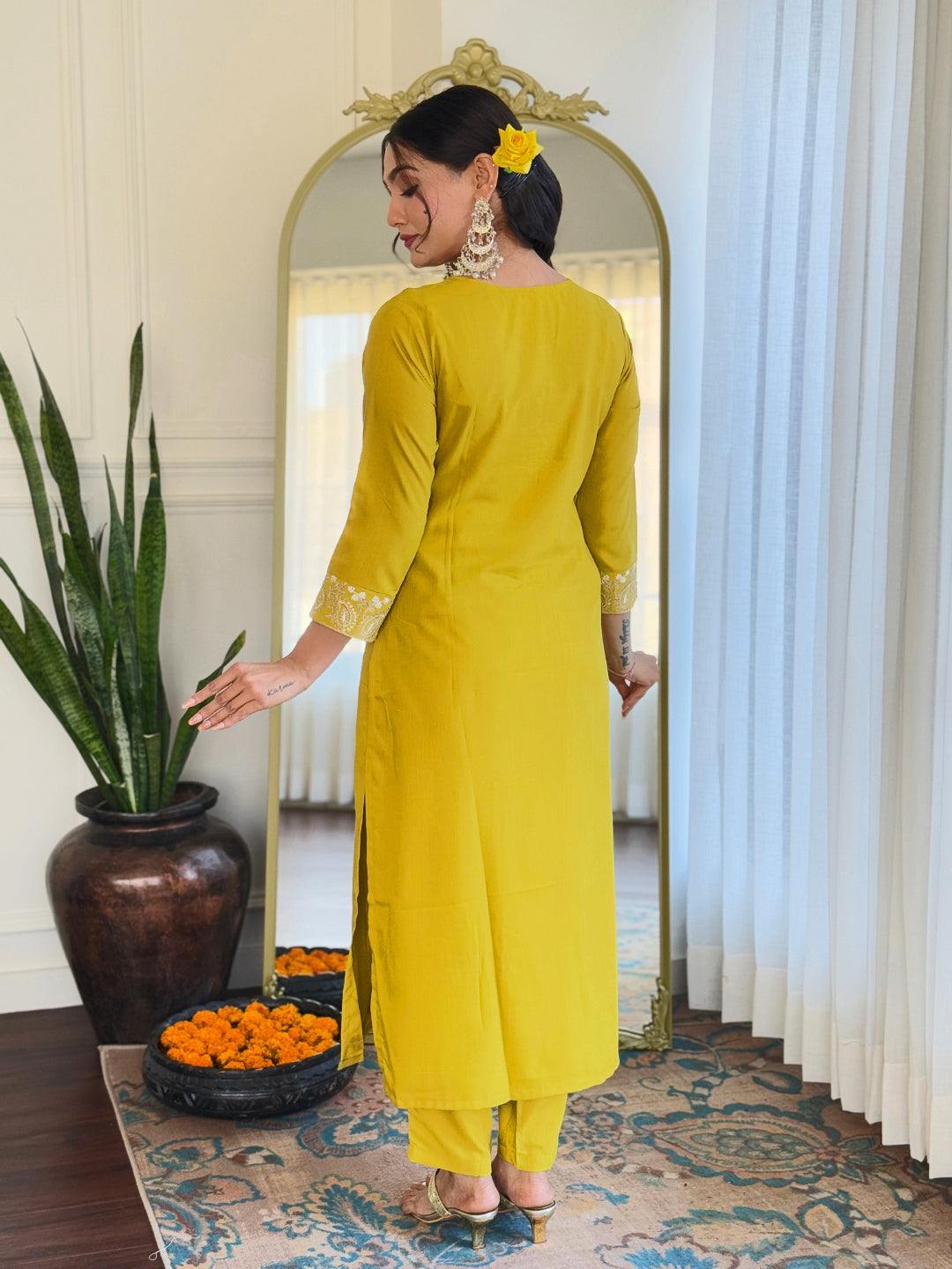 The52 Beautiful Embroidery Work with Rayon Slub Fabric Straight Kurta, Pant and Dupatta Set