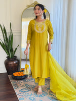 Thumbnail for The52 Beautiful Embroidery Work with Rayon Slub Fabric Straight Kurta, Pant and Dupatta Set