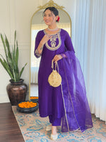 Thumbnail for The52 Beautiful Embroidery Work with Rayon Slub Fabric Straight Kurta, Pant and Dupatta Set