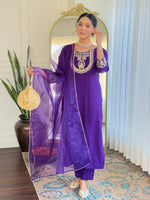 Thumbnail for The52 Beautiful Embroidery Work with Rayon Slub Fabric Straight Kurta, Pant and Dupatta Set