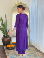 Thumbnail for The52 Beautiful Embroidery Work with Rayon Slub Fabric Straight Kurta, Pant and Dupatta Set