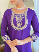 Thumbnail for The52 Beautiful Embroidery Work with Rayon Slub Fabric Straight Kurta, Pant and Dupatta Set