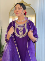 Thumbnail for The52 Beautiful Embroidery Work with Rayon Slub Fabric Straight Kurta, Pant and Dupatta Set