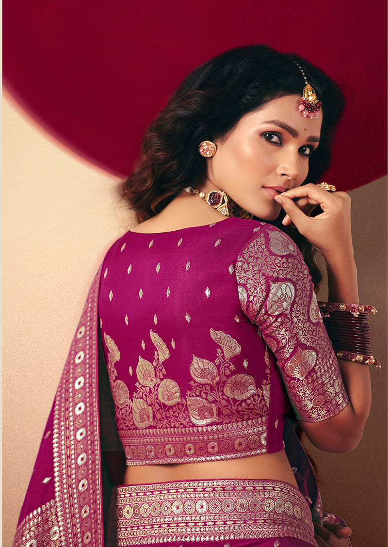 Monjolika Fashion Viscose Silk Magenta Saree With Rich Zari Weaving & Designer Tassels