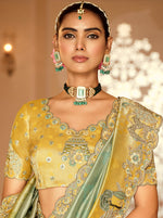 Thumbnail for Monjolika Fashion Silk Blend Saree In Mint Green & Mustard Yellow With Meenakari Zari Weaving