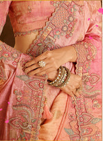 Thumbnail for Monjolika Fashion Silk Blend Saree In Peach & Rose Pink With Intricate Meenakari Zari Detailing