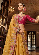 Thumbnail for Monjolika Fashion Silk Blend Saree In Amber With Rani Pink Contrast Blouse & Meenakari Zari Weaving