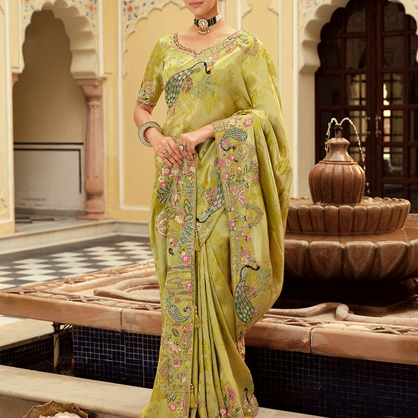 Monjolika Fashion Silk Blend Silk Saree In Light Green With Rich Meenakari Zari Weaving - Distacart