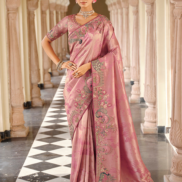 Monjolika Fashion Silk Blend Silk Saree In Light Pink With Rich Meenakari Zari Weaving - Distacart