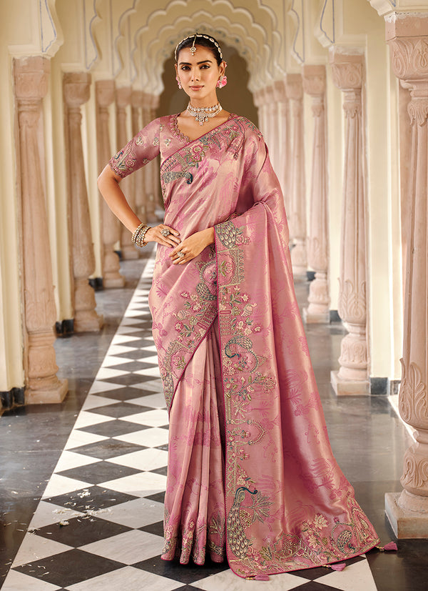 Monjolika Fashion Silk Blend Silk Saree In Light Pink With Rich Meenakari Zari Weaving