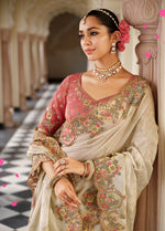 Thumbnail for Monjolika Fashion Silk Blend Silk Saree In Off White With Rich Meenakari Zari Weaving