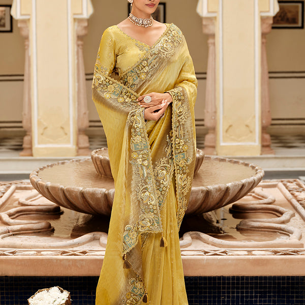 Monjolika Fashion Silk Blend Silk Saree In Light Yellow With Rich Meenakari Zari Weaving - Distacart