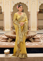 Thumbnail for Monjolika Fashion Silk Blend Silk Saree In Light Yellow With Rich Meenakari Zari Weaving