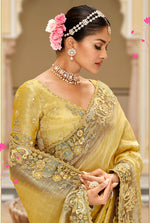 Thumbnail for Monjolika Fashion Silk Blend Silk Saree In Light Yellow With Rich Meenakari Zari Weaving