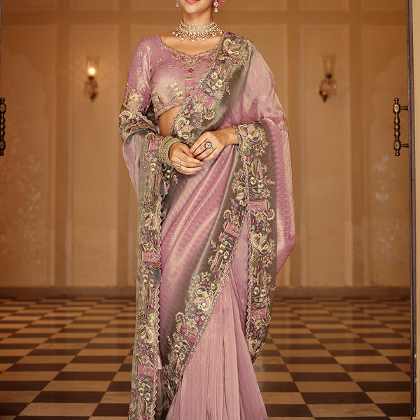 Monjolika Fashion Silk Blend Silk Saree In Onion Pink With Rich Meenakari Zari Weaving - Distacart