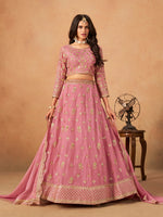 Thumbnail for Monjolika Fashion Embroidered Pink Organza Trendy Lehenga Choli - Distacart