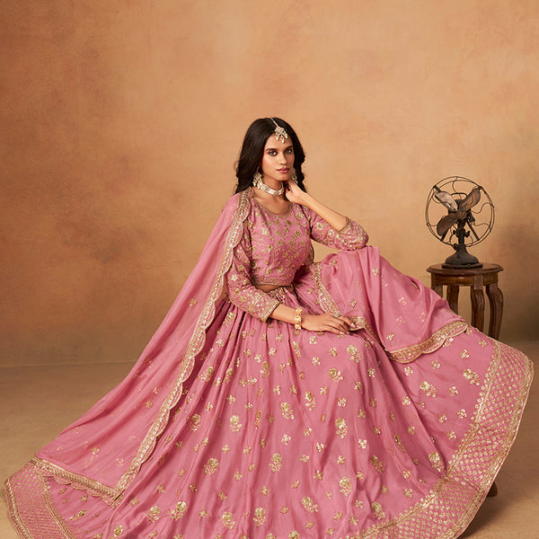 Monjolika Fashion Embroidered Pink Organza Trendy Lehenga Choli - Distacart