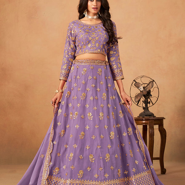 Monjolika Fashion Embroidered Lavender Organza Trendy Lehenga Choli - Distacart