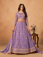 Thumbnail for Monjolika Fashion Embroidered Lavender Organza Trendy Lehenga Choli - Distacart