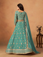 Thumbnail for Monjolika Fashion Embroidered Turquoise Organza Trendy Lehenga Choli - Distacart
