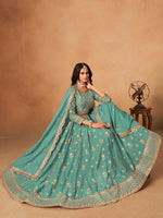 Thumbnail for Monjolika Fashion Embroidered Turquoise Organza Trendy Lehenga Choli - Distacart