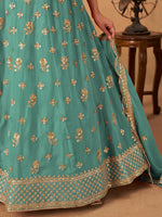 Thumbnail for Monjolika Fashion Embroidered Turquoise Organza Trendy Lehenga Choli - Distacart