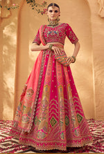 Thumbnail for Monjolika Fashion Rani Pink Banarasi Silk Wedding Wear Lehenga With Embroidery Work