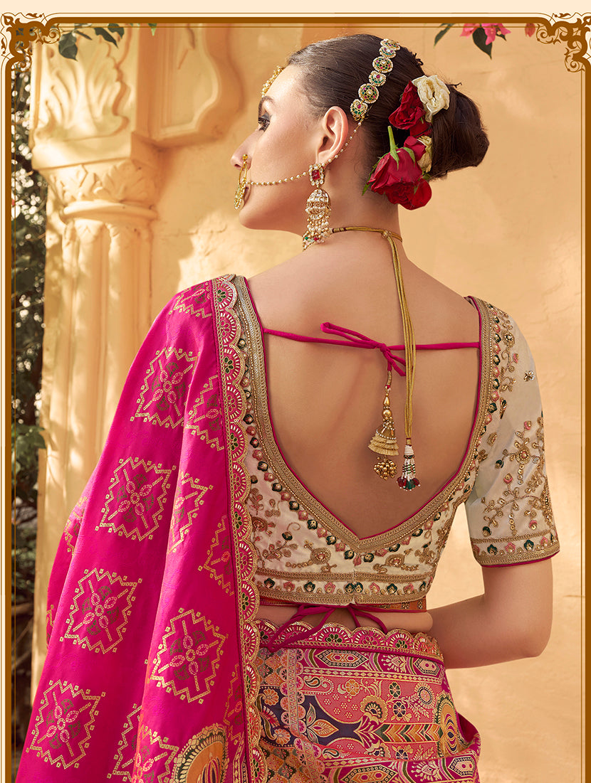 Monjolika Fashion Multicolor Banarasi Silk Wedding Wear Lehenga With Embroidery Work