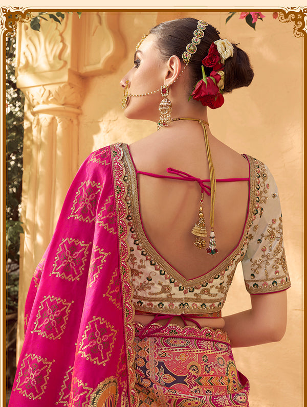 Monjolika Fashion Multicolor Banarasi Silk Wedding Wear Lehenga With Embroidery Work