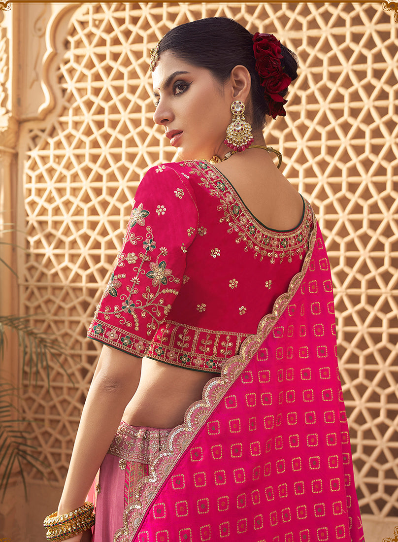 Monjolika Fashion Onion Pink Banarasi Silk Wedding Wear Lehenga With Embroidery Work