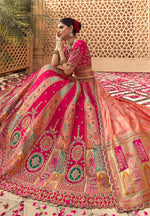 Thumbnail for Monjolika Fashion Rani Pink & Peach Banarasi Silk Wedding Wear Lehenga With Embroidery Work